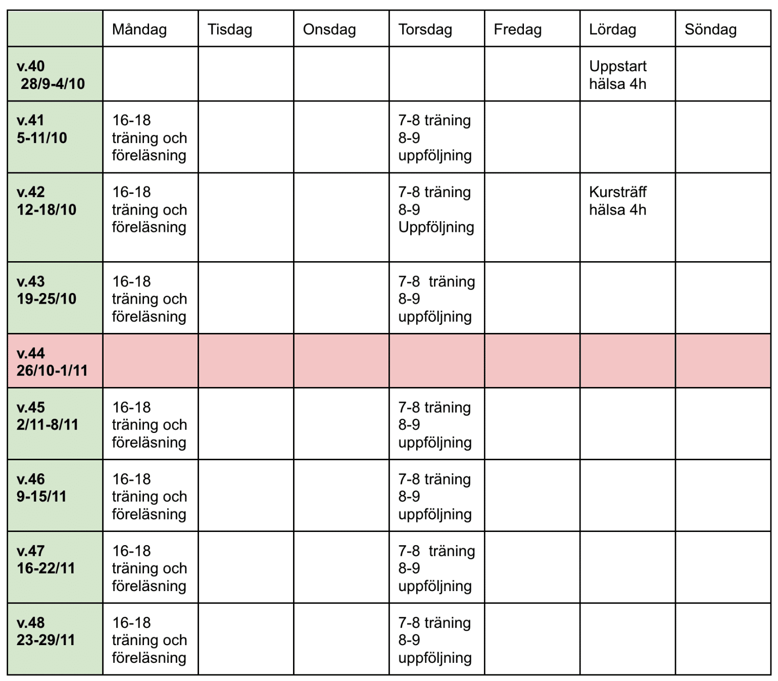 Schema kost och motion